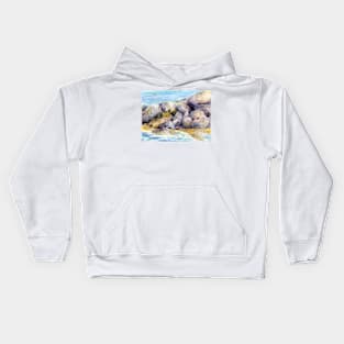 By the Boulders at High Tide Pastel Painting Kids Hoodie